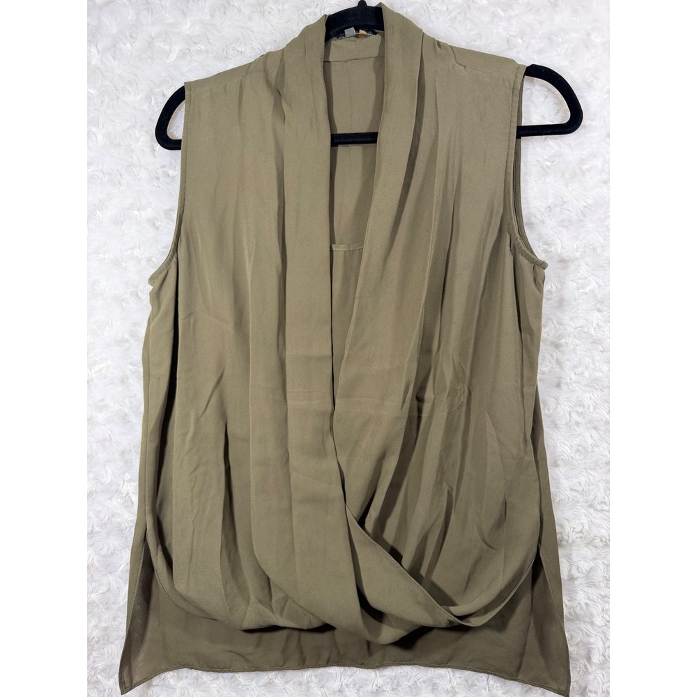Vince Camuto Womens Size Small Olive Green Draped Surplice Sleeveless Blouse
